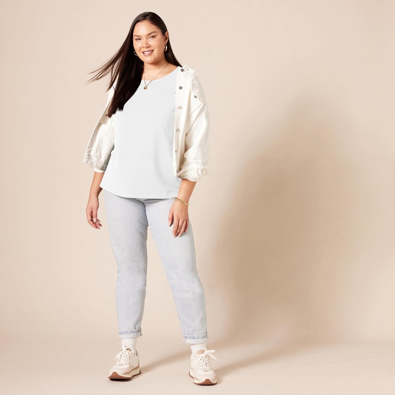 image:imageAmazon Essentials Womens RegularFit ShortSleeve Crewneck TShirt Cotton Modal Blend Pack of 22pack Light Blue Tie DyeWhite
