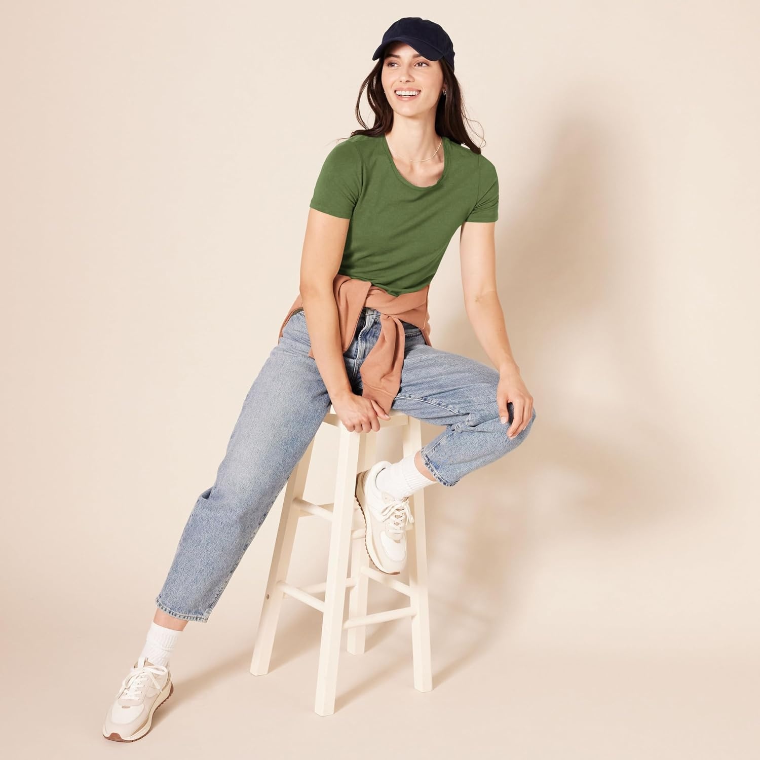 image:imageAmazon Essentials Womens RegularFit ShortSleeve Crewneck TShirt Cotton Modal Blend Pack of 22pack Military GreenMint