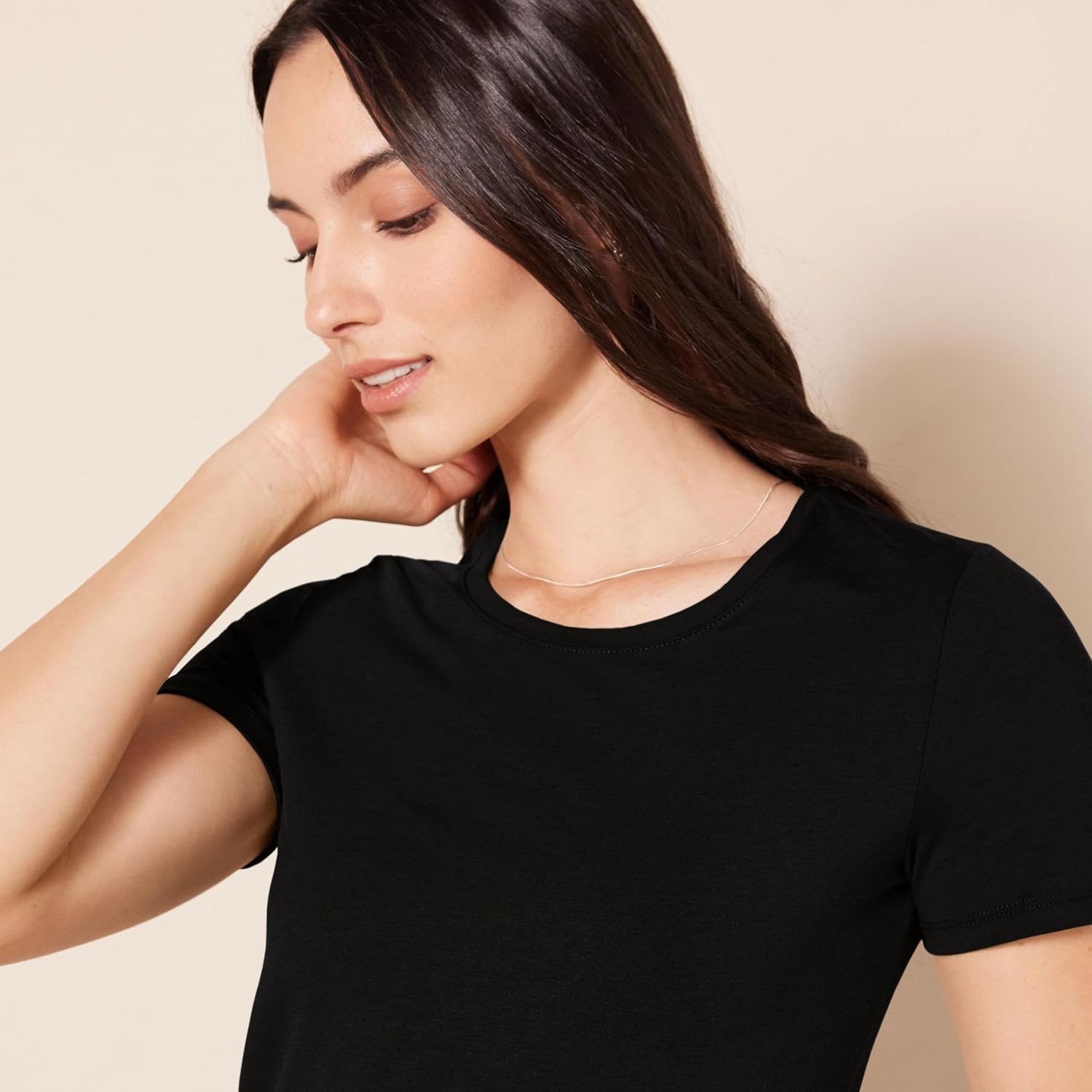 image:imageAmazon Essentials Womens RegularFit ShortSleeve Crewneck TShirt Cotton Modal Blend Pack of 2BlackWhite