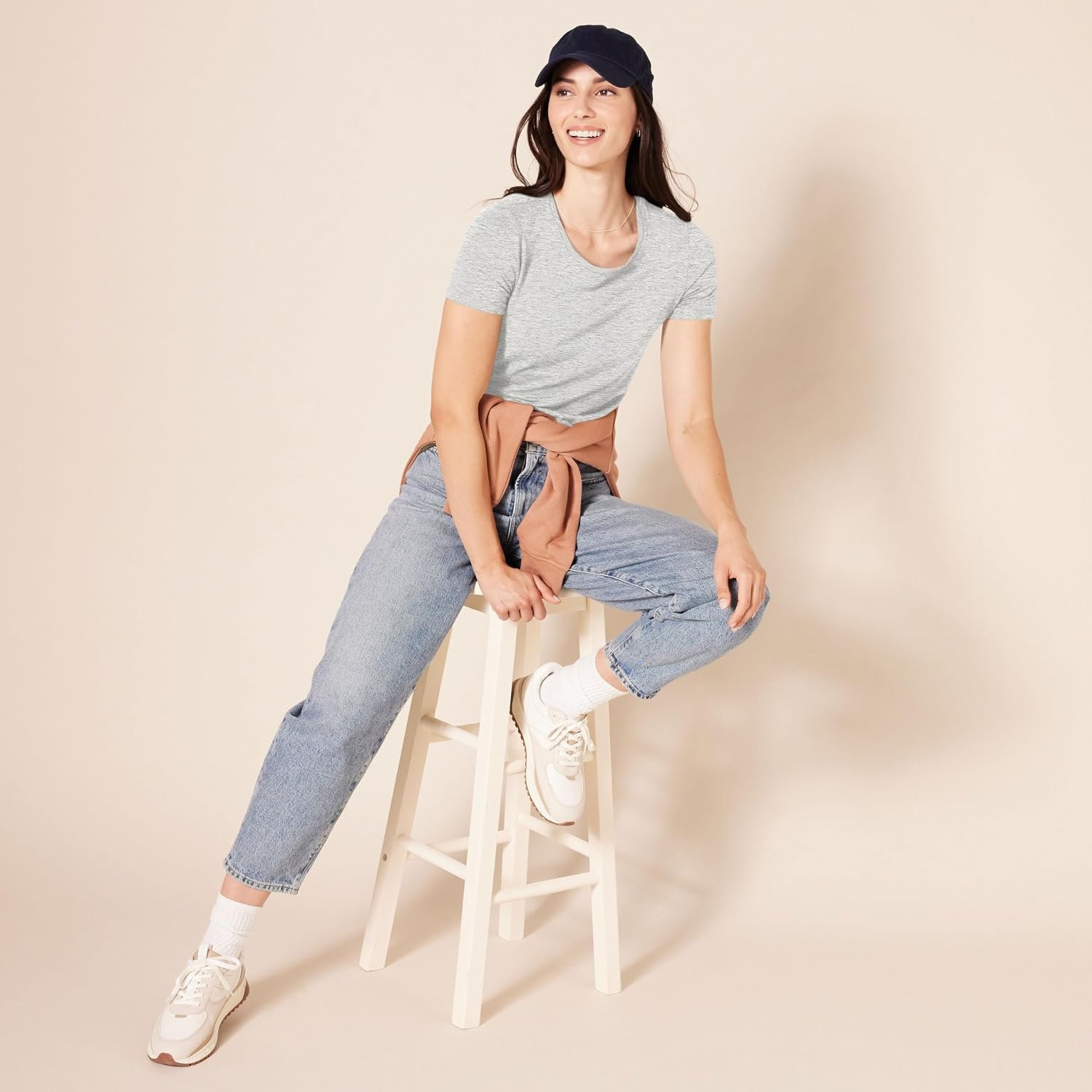 image:imageAmazon Essentials Womens RegularFit ShortSleeve Crewneck TShirt Cotton Modal Blend Pack of 2Charcoal HeatherLight Grey Heather