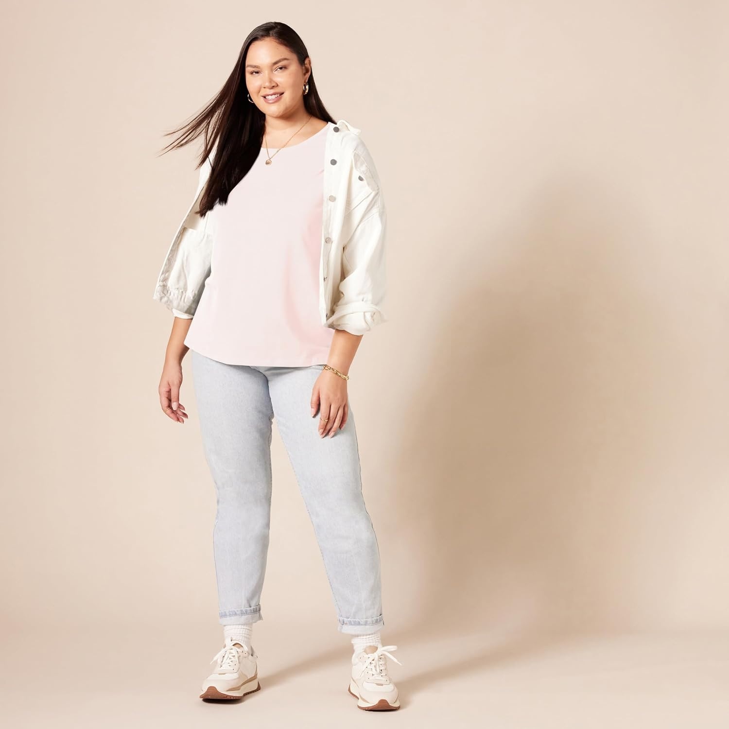 image:imageAmazon Essentials Womens RegularFit ShortSleeve Crewneck TShirt Cotton Modal Blend Pack of 2Light PinkLight Grey Heather