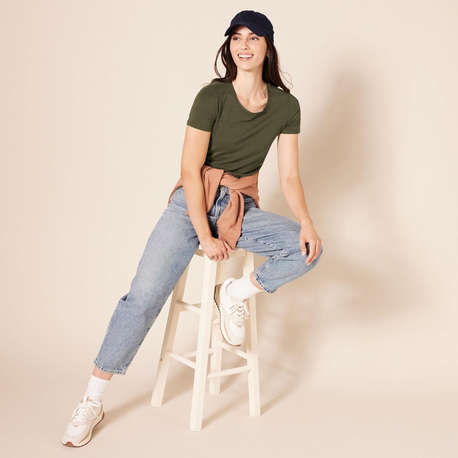 image:imageAmazon Essentials Womens RegularFit ShortSleeve Crewneck TShirt Cotton Modal Blend Pack of 2OliveOatmeal Heather