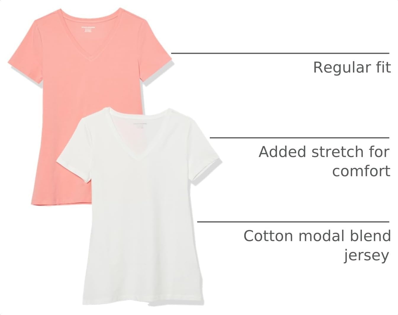 image:imageAmazon Essentials Womens RegularFit ShortSleeve Crewneck TShirt Cotton Modal Blend Pack of 2PeachWhite