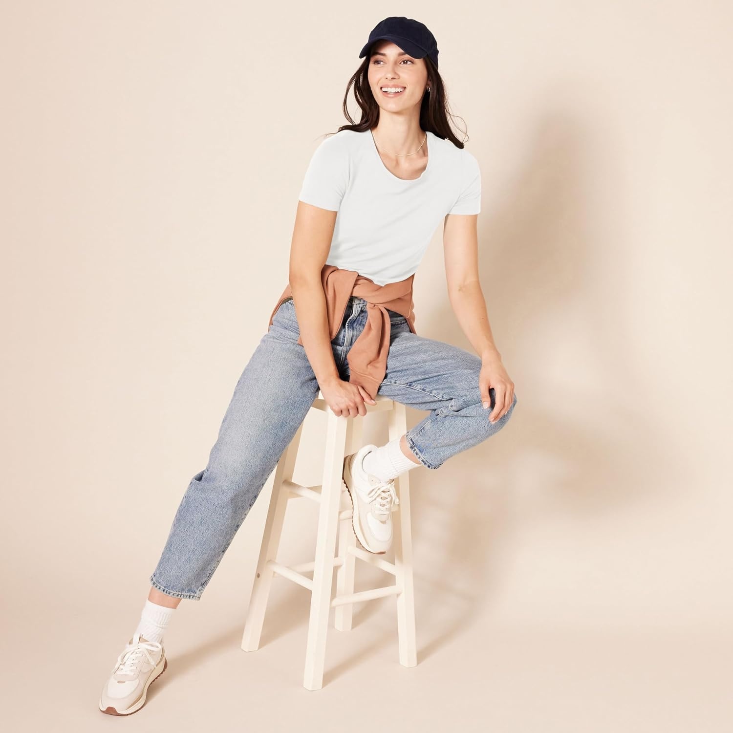 image:imageAmazon Essentials Womens RegularFit ShortSleeve Crewneck TShirt Cotton Modal Blend Pack of 2White