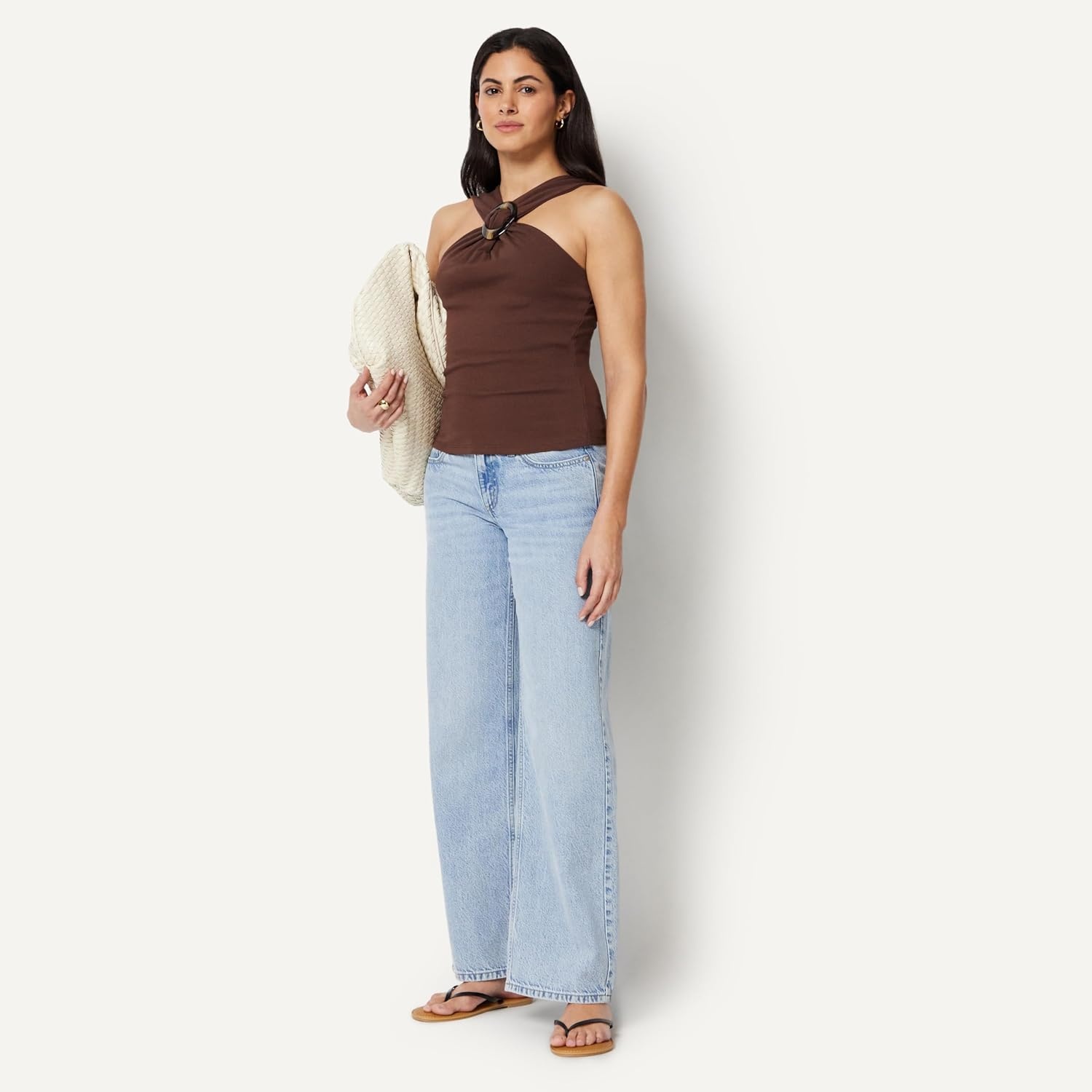 image:imageAmazon Essentials Womens SlimFit Ribbed Halter Top with Resin DetailChocolate