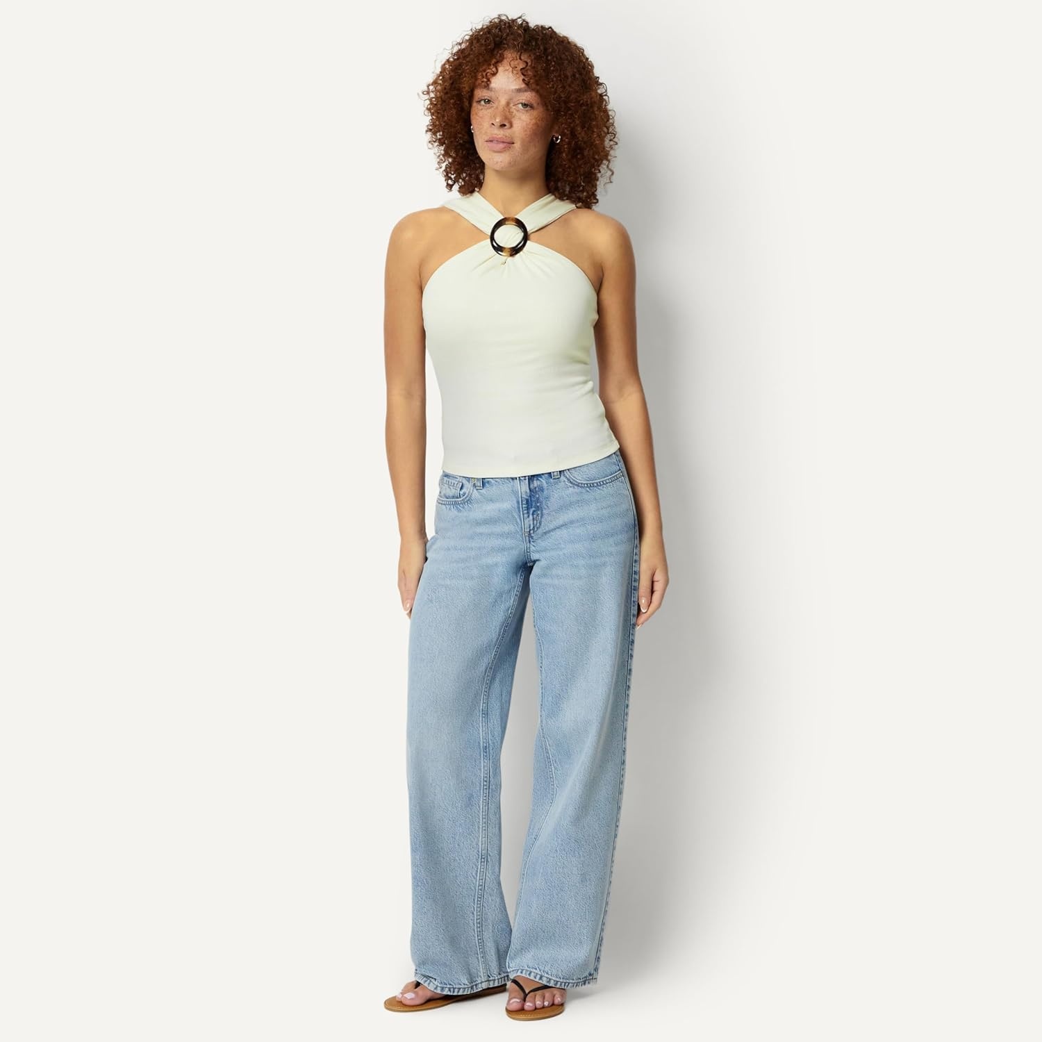 image:imageAmazon Essentials Womens SlimFit Ribbed Halter Top with Resin DetailCream