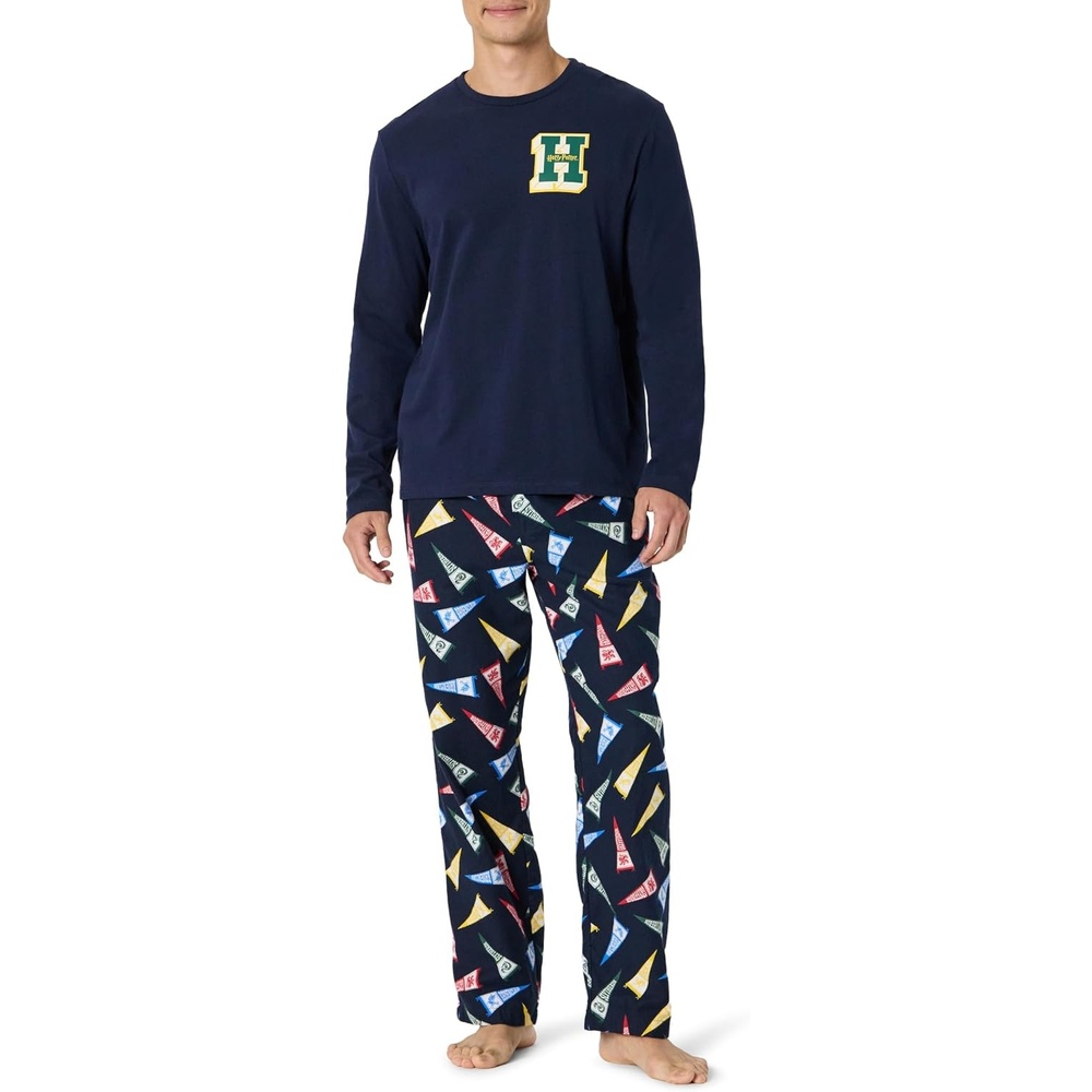 image:imageAmazon Essentials Mens 100 Cotton Flannel Pant and LongSleeve TShirt Pajama SetHogwarts Pennants