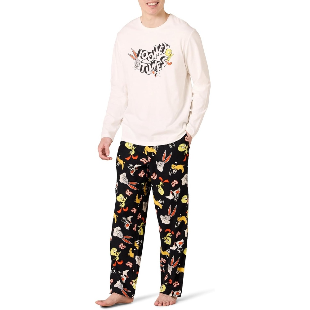 image:imageAmazon Essentials Mens 100 Cotton Flannel Pant and LongSleeve TShirt Pajama SetLooney Tunes Gang Mens