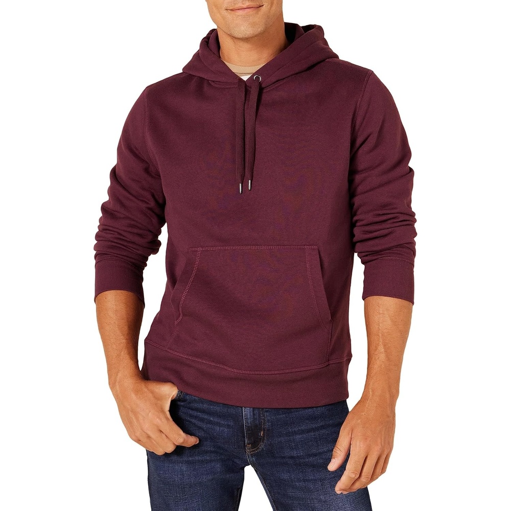 image:imageAmazon Essentials Mens Heavyweight Relaxed Fit Pullover Hooded Sweatshirt Warm Fleece with Brushed InteriorBurgundy