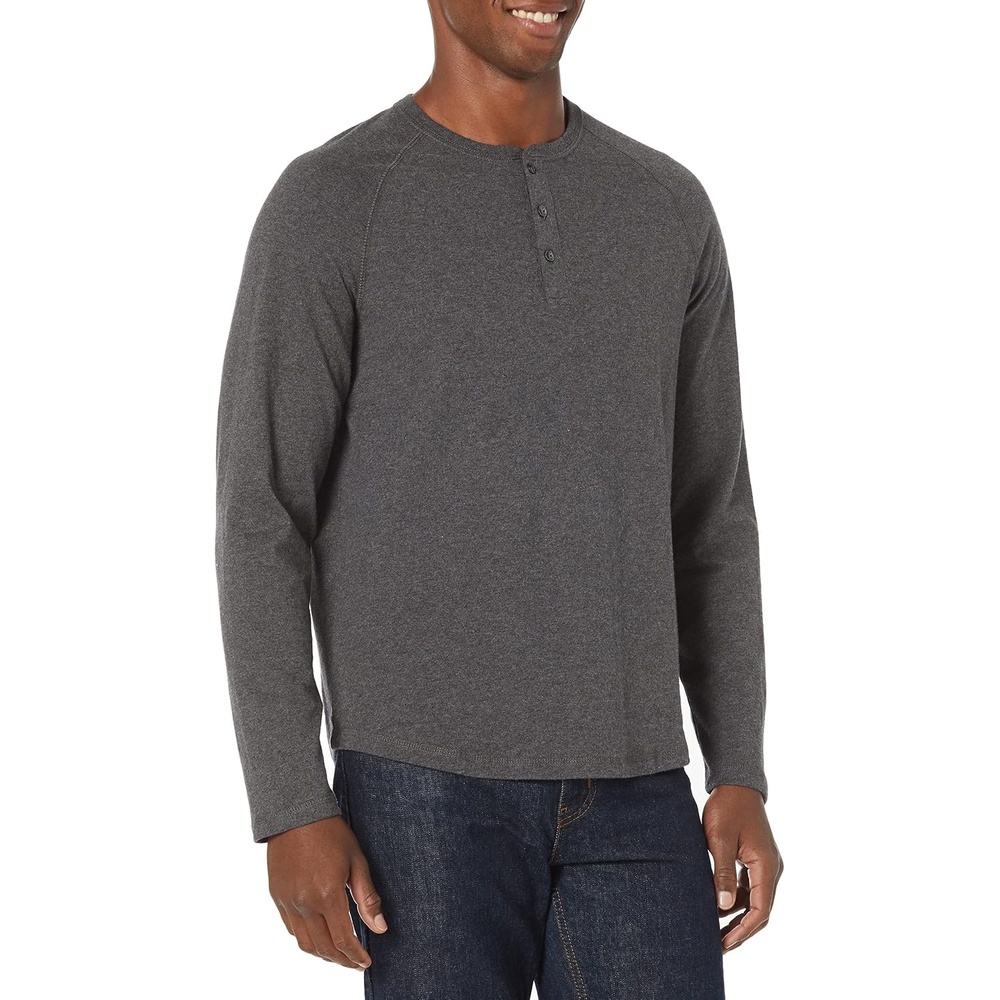 image:imageAmazon Essentials Mens Long Sleeve Henley Shirt for Men RegularFit Cotton Available in Big amp TallCharcoal Heather