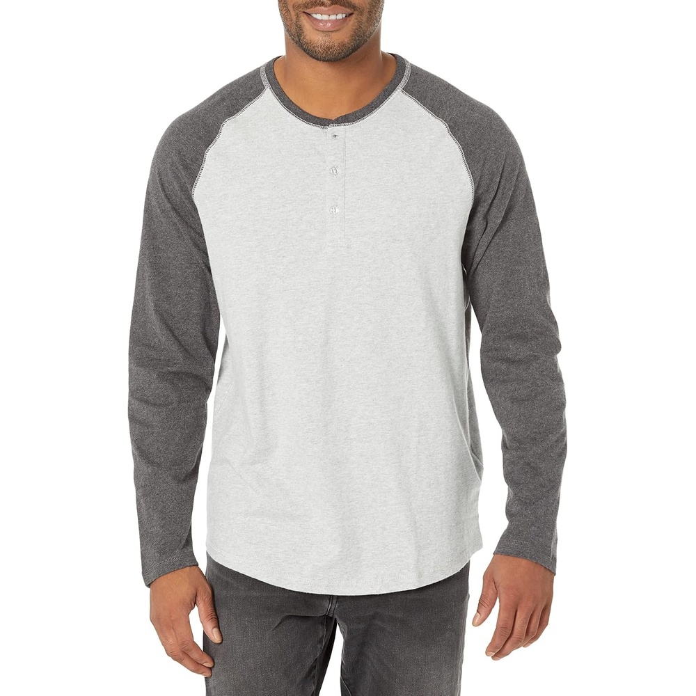 image:imageAmazon Essentials Mens Long Sleeve Henley Shirt for Men RegularFit Cotton Available in Big amp TallLight Heather GreyCharcoal Heather