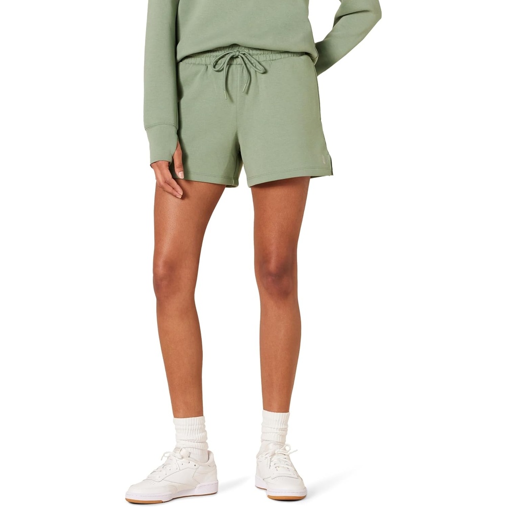 image:imageAmazon Essentials Womens Active Sweat StandardFit High Waist 4 ShortsSage Green