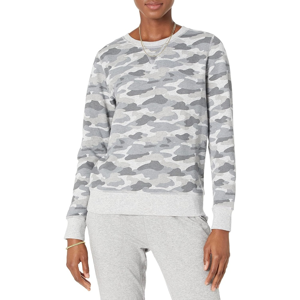 image:imageAmazon Essentials Womens Fleece Crewneck Long Sleeve Pullover Sweatshirt Available in Plus SizeGrey Camo