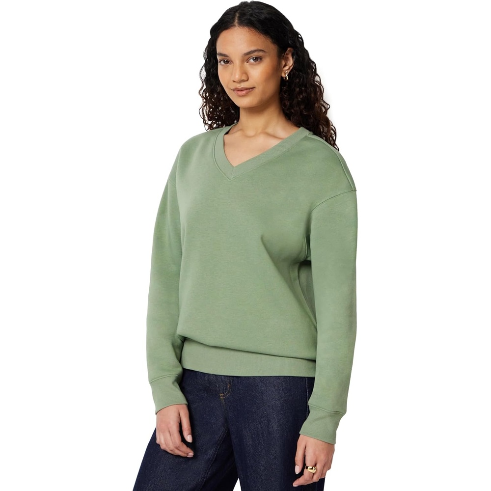 image:imageAmazon Essentials Womens Oversized VNeck Fleece Pullover SweatshirtSage Green