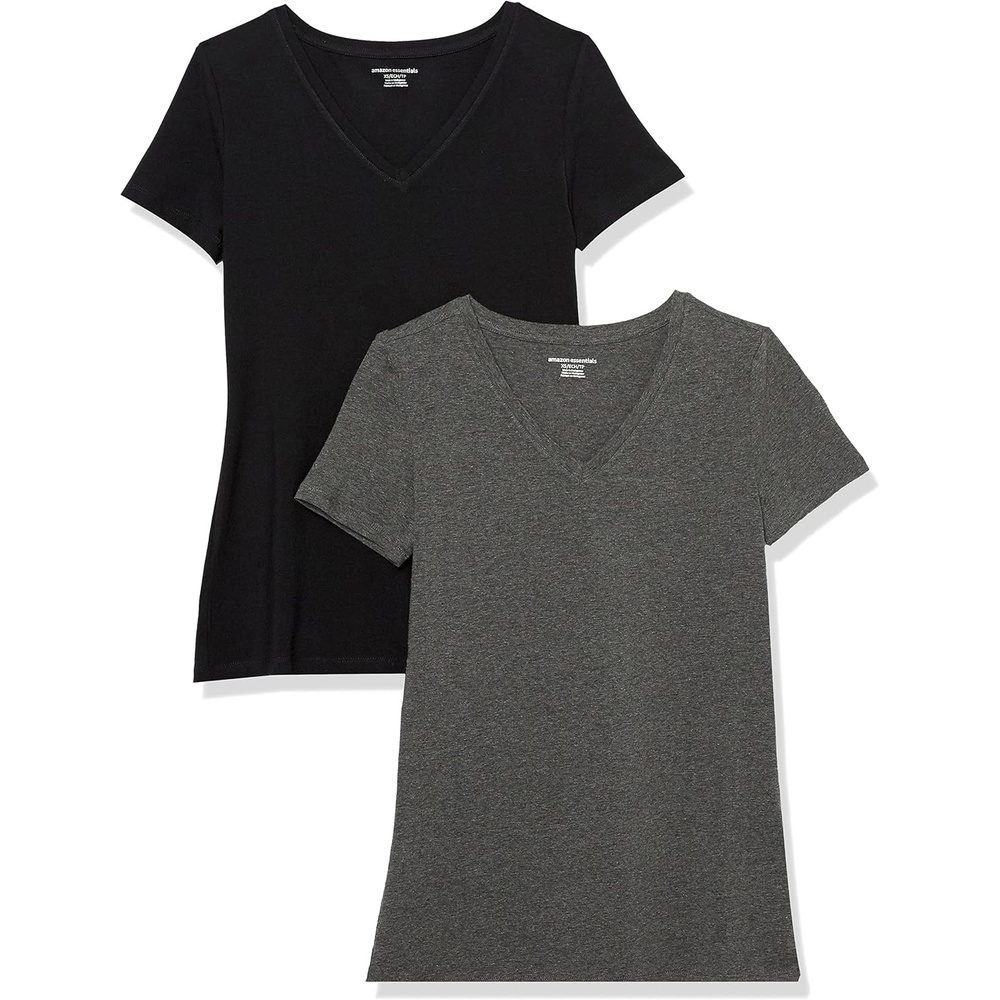 image:imageAmazon Essentials Womens RegularFit ShortSleeve Crewneck TShirt Cotton Modal Blend Pack of 2BlackCharcoal Heather