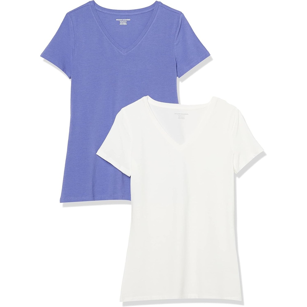 image:imageAmazon Essentials Womens RegularFit ShortSleeve Crewneck TShirt Cotton Modal Blend Pack of 2Purple BlueWhite