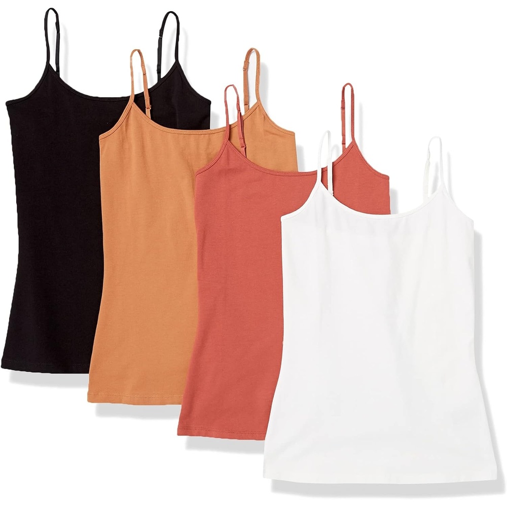 image:imageAmazon Essentials Womens SlimFit Camisole for Layering and Everyday Wear Pack of 44pack Pecan Caramel Multi