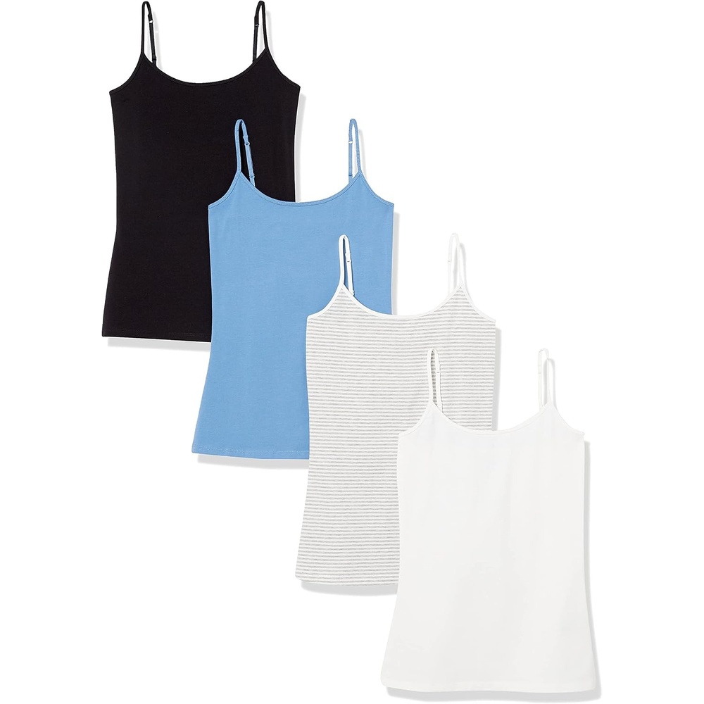 image:imageAmazon Essentials Womens SlimFit Camisole for Layering and Everyday Wear Pack of 44pack White Hthr Stripe Multi