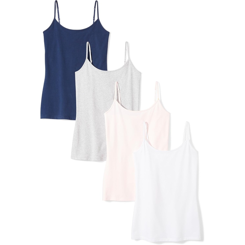 image:imageAmazon Essentials Womens SlimFit Camisole for Layering and Everyday Wear Pack of 4NavyLight PinkWhiteLight Grey Heather
