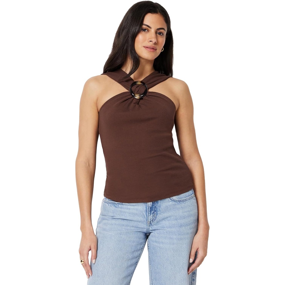 image:imageAmazon Essentials Womens SlimFit Ribbed Halter Top with Resin DetailChocolate