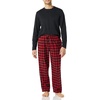Amazon Essentials Men’s 100% Cotton Flannel Pant and Long-Sleeve T-Shirt Pajama Set(Black Red Buffalo Plaid)