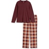 Amazon Essentials Men’s 100% Cotton Flannel Pant and Long-Sleeve T-Shirt Pajama Set(Burgundy Plaid)