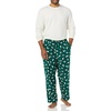 Amazon Essentials Men’s 100% Cotton Flannel Pant and Long-Sleeve T-Shirt Pajama Set(Eggshell White/Green Seal)