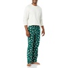 Amazon Essentials Men’s 100% Cotton Flannel Pant and Long-Sleeve T-Shirt Pajama Set(Eggshell White/Green Seal)