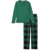 Amazon Essentials Men’s 100% Cotton Flannel Pant and Long-Sleeve T-Shirt Pajama Set(Green/Buffalo Plaid)
