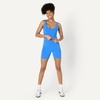 Amazon Essentials Women’s Active FormFlex Buttery Soft Light Support Crop Tank with Bra, Removable Cups(Blue)