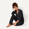 Amazon Essentials Women’s Cotton Modal Long-Sleeve Notch Collar Shirt and Full-Length Elastic Waist Pajama Pant Set(Black)