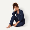 Amazon Essentials Women’s Cotton Modal Long-Sleeve Notch Collar Shirt and Full-Length Elastic Waist Pajama Pant Set(Navy)