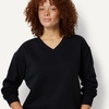Amazon Essentials Women’s Oversized V-Neck Fleece Pullover Sweatshirt(Black)