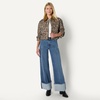 Amazon Essentials Women’s Oversized-Fit Cropped Heavyweight Denim Jacket with Contrast Corduroy Collar(Black Brown Animal Print)
