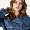 Amazon Essentials Women’s Oversized-Fit Cropped Heavyweight Denim Jacket with Contrast Corduroy Collar(Medium Blue Vintage)
