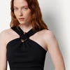 Amazon Essentials Women’s Slim-Fit Ribbed Halter Top with Resin Detail(Black)
