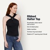 Amazon Essentials Women’s Slim-Fit Ribbed Halter Top with Resin Detail(Black)