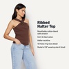 Amazon Essentials Women’s Slim-Fit Ribbed Halter Top with Resin Detail(Chocolate)