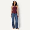 Amazon Essentials Women’s Slim-Fit Ribbed Halter Top with Resin Detail(Dark Burgundy)