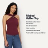 Amazon Essentials Women’s Slim-Fit Ribbed Halter Top with Resin Detail(Dark Burgundy)
