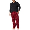 Amazon Essentials Men’s 100% Cotton Flannel Pant and Long-Sleeve T-Shirt Pajama Set(Black Red Buffalo Plaid)