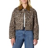 Amazon Essentials Women’s Oversized-Fit Cropped Heavyweight Denim Jacket with Contrast Corduroy Collar(Black Brown Animal Print)