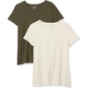 Amazon Essentials Women’s Regular-Fit Short-Sleeve Crewneck T-Shirt, Cotton Modal Blend, Pack of 2(Olive/Oatmeal Heather)