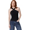 Amazon Essentials Women’s Slim-Fit Ribbed Halter Top with Resin Detail(Black)
