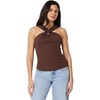 Amazon Essentials Women’s Slim-Fit Ribbed Halter Top with Resin Detail(Chocolate)