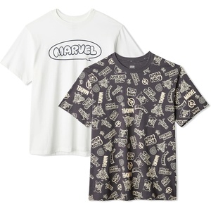 Amazon Essentials Disney Men’s Cotton Regular-Fit Short-Sleeve Crewneck T-Shirt, Pack of 2(Ivory Marvel Logo)