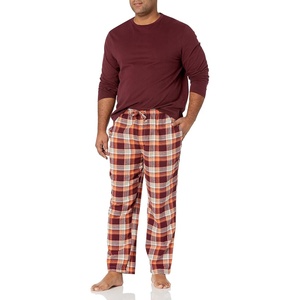 Amazon Essentials Men’s 100% Cotton Flannel Pant and Long-Sleeve T-Shirt Pajama Set(Burgundy Plaid)