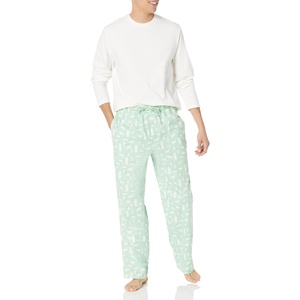 Amazon Essentials Men’s 100% Cotton Flannel Pant and Long-Sleeve T-Shirt Pajama Set(Mint Green Forest Animals)