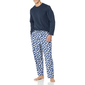 Amazon Essentials Men’s 100% Cotton Flannel Pant and Long-Sleeve T-Shirt Pajama Set(Navy/Polar Bears)