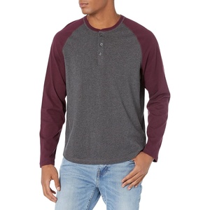 Amazon Essentials Men’s Long Sleeve Henley Shirt for Men, Regular-Fit, Cotton, Available in Big & Tall(Charcoal Heather/Burgundy)